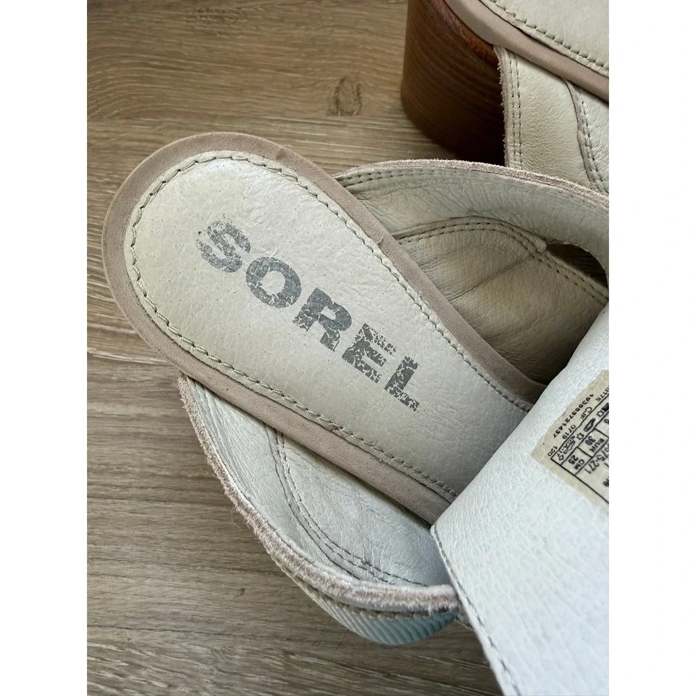 Sorel Joanie II Lace Sandals‎ Womens 8 Honest Beige Suede Block Heel NL3575-271